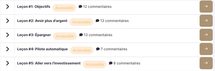 Sommaire du module préparatoire finances de la formation Immo Academy de Rémi Roche : objectifs, épargne et profil bancaire.