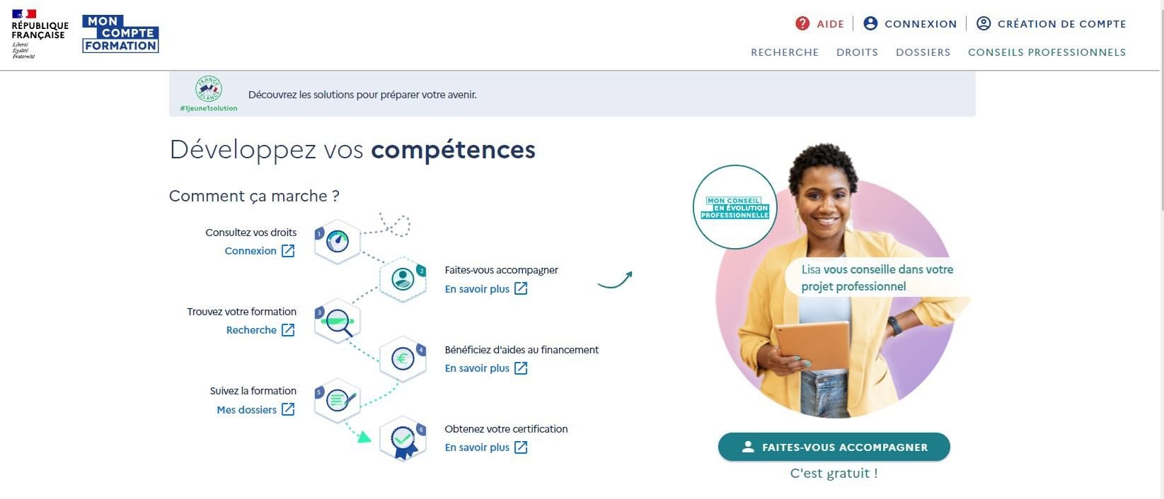 Exemple d’écran Mon Compte Formation pour financer Immo Academy avec le CPF