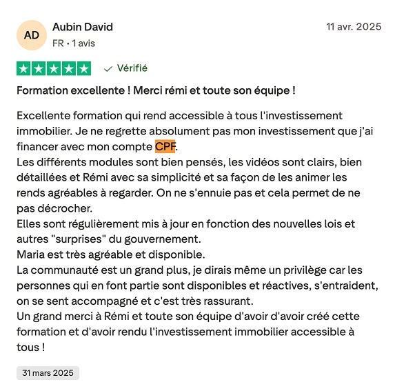 Comment un élève a utilisé son CPF pour suivre la formation Immo Academy