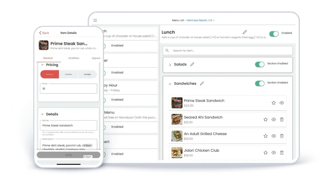 Keep your menu current across all platforms, times, and locations with ease.