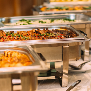beef in a hotel pan for catering 