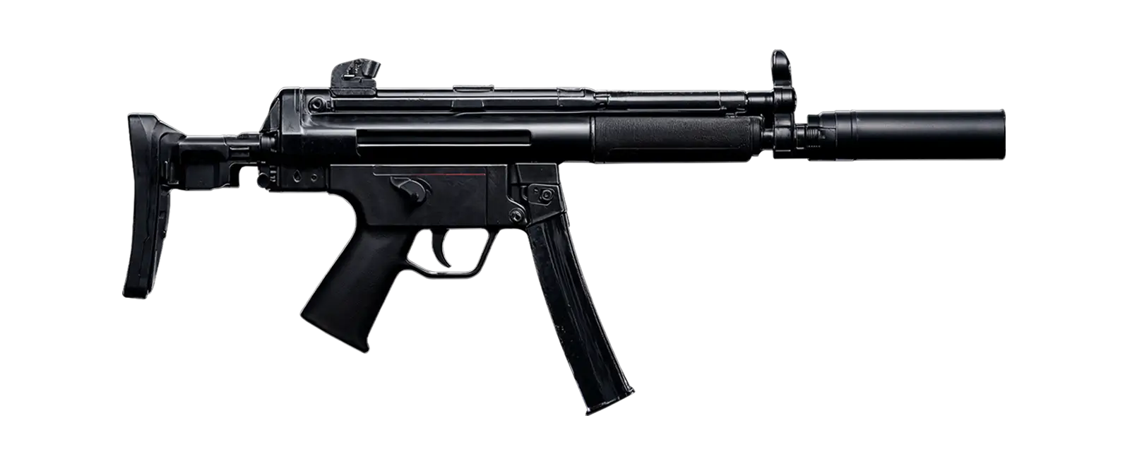 Ultra-realistic full side view of HK MP5SD6 suppressed submachine gun for card game Tide of Steel