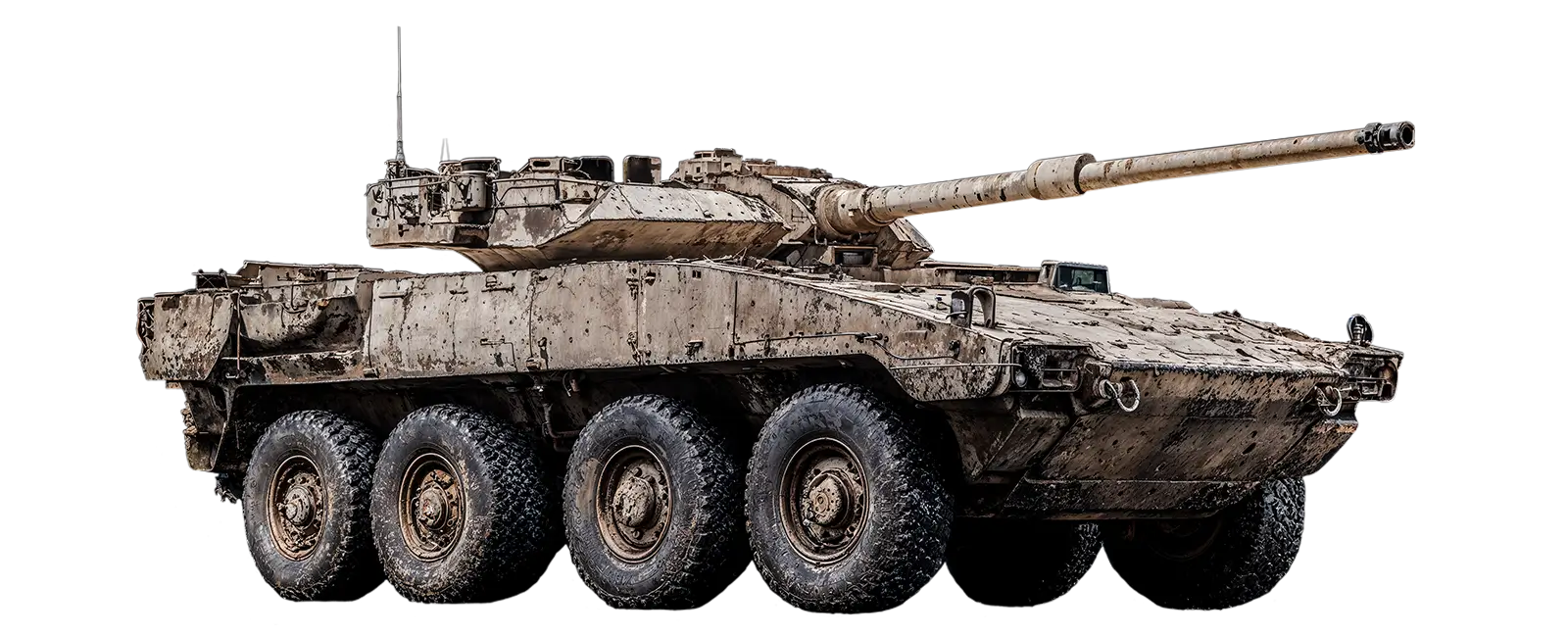 Ultra-realistic slightly angled side view of Centauro II wheeled tank destroyer for card game Tide of Steel