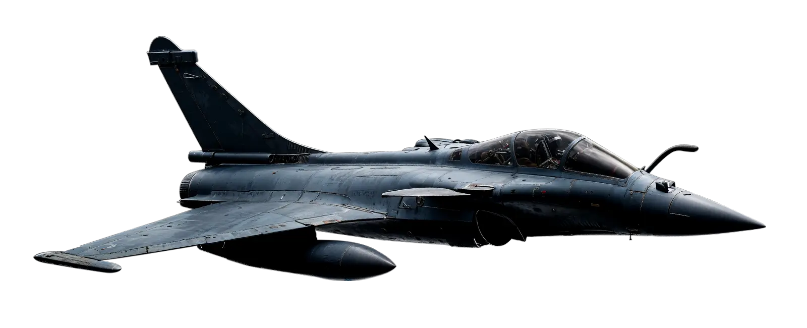 Ultra-realistic slightly angled side-front view of Dassault Rafale F5 fighter jet for card game Tide of Steel