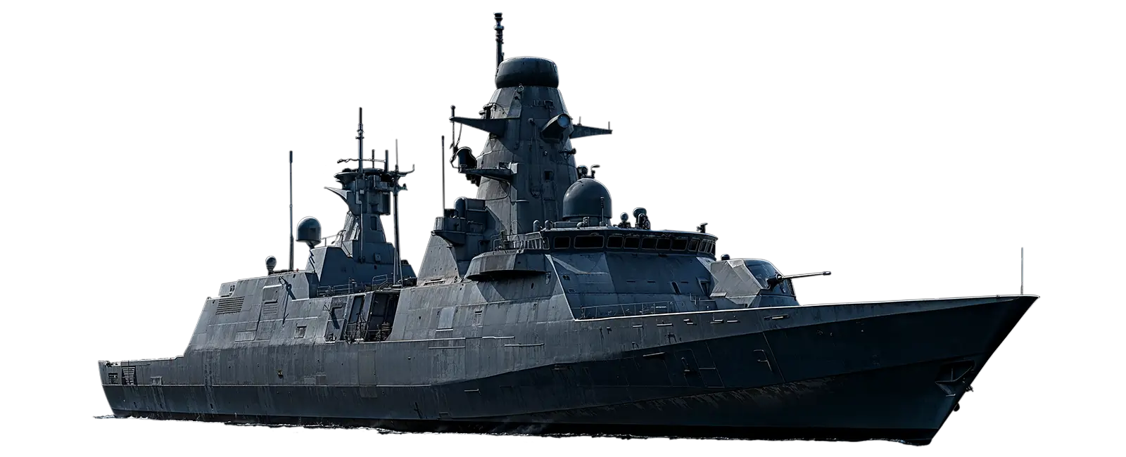 Ultra-realistic slightly angled side-front view of F124 Sachsen-class Frigate for card game Tide of Steel