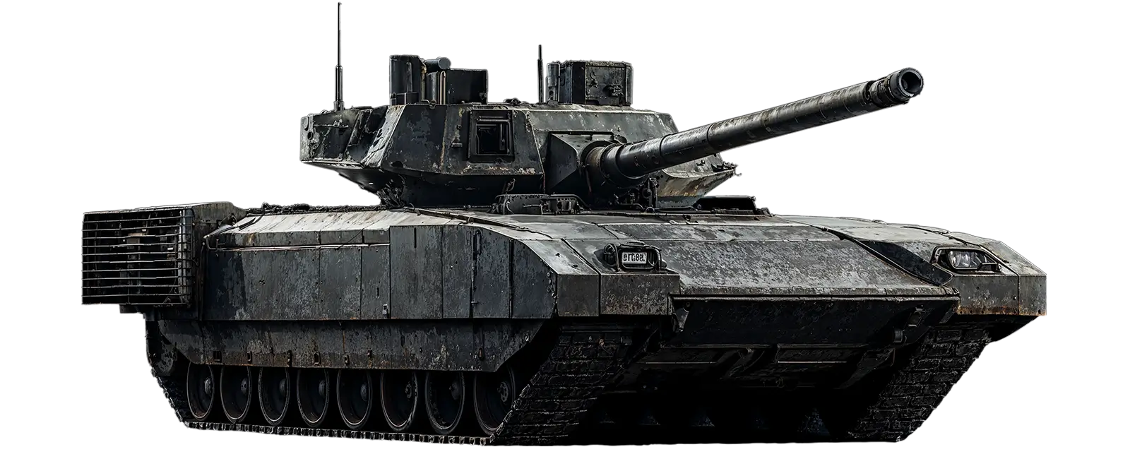 Ultra-realistic three-quarter front view of T-14 Armata main battle tank for card game Tide of Steel