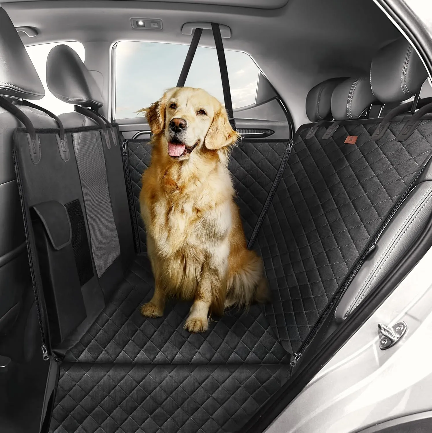 Autoschondecke Hund Rücksitz wasserdicht & Kratzfest - Universal Hundedecke für Auto Rückbank inkl. Seitenschutz und Sichtfenster - Hunde Autodecke, Rückbank Schutz