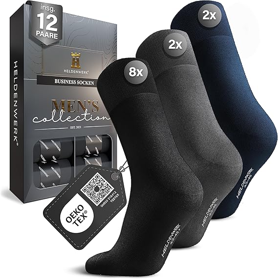 12 Pear Pack Socken Herren I Herrensocken mit atmungsaktiver Baumwolle ohne drückende Naht I Business Männersocken, Anzugsocken (8x schwarz, 2x grau, 2x navyblau)