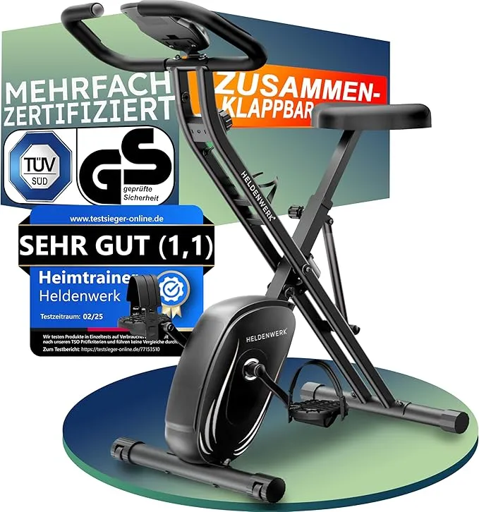 Heimtrainer fahrrad Klappbar Set-extra bequem & leise- [FlexiFoam] bis 150KG Belastbar Ergometer fahrrad, Hometrainer fahrrad, Ergometer Heimtrainer Senioren, Fitnessbikes, home trainer