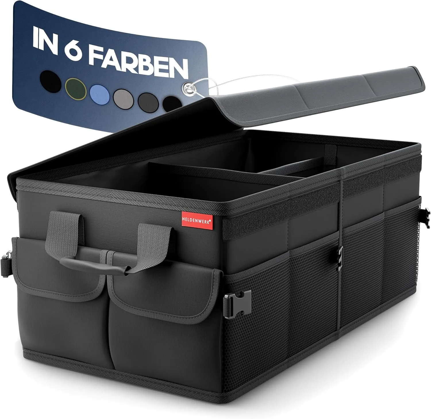 Premium Kofferraum-Organizer mit Deckel stabil & rutschfest - Faltbare Auto Kofferraumtasche groß mit doppelten Böden - Kofferraumbox, Kofferraumorganizer Box