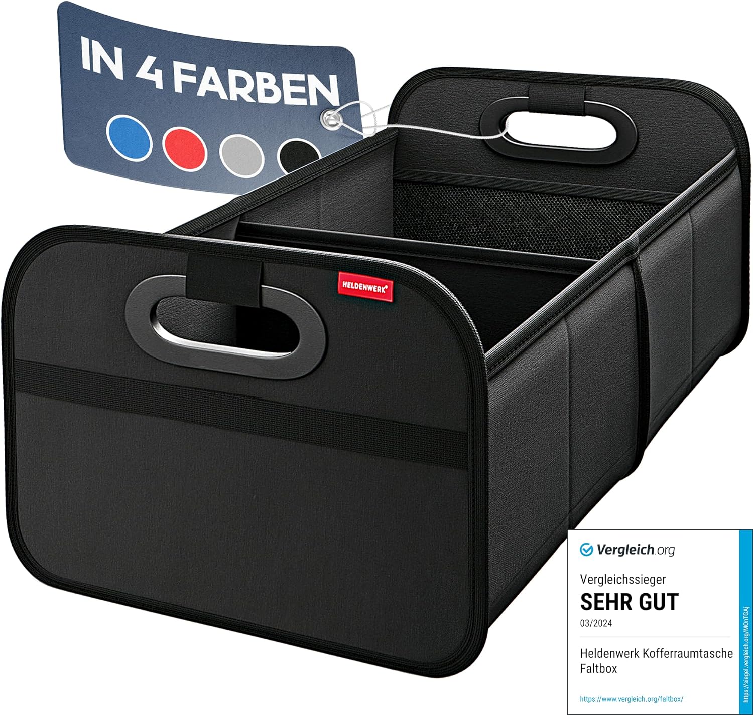 Kofferraumtasche faltbar mit Anti-Rutsch-Klett - Kofferraum-Organizer, Auto Faltbox, Einkaufstasche - verstärkt und stabil