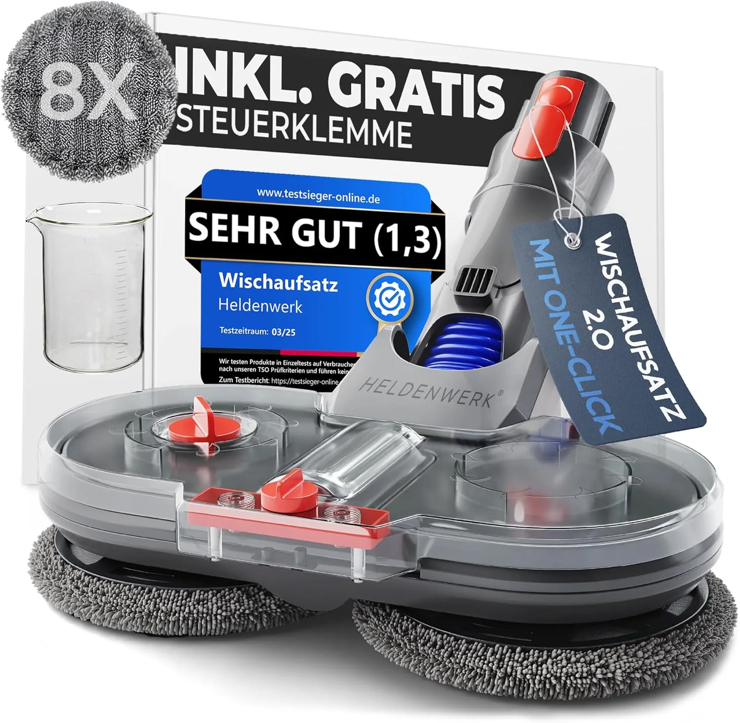 Wischaufsatz für Dyson V7/V8/V10/V11/V15/Gen5 Staubsauger, Dyson Zubehör Wischaufsatz, Elektrischer Bodenwischer mit Wassertank, Füllbehälter & 8 waschbaren Mops