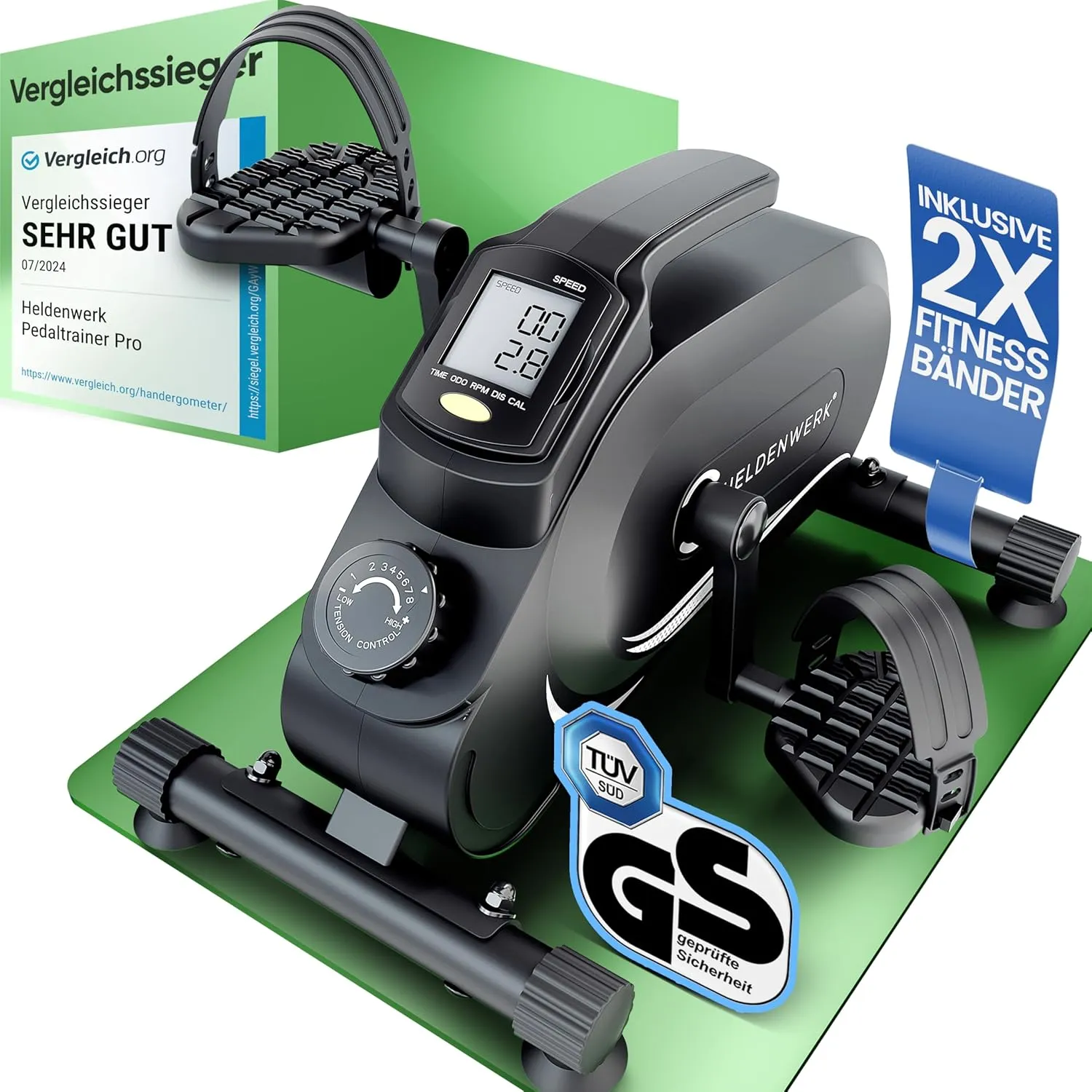 Pedaltrainer PRO Set - TÜV/GS geprüft | Vergleichssieger | extra leise & gelenkschonend inkl. Befestigungsband - Arm- und Beintrainer für Zuhause - Senioren Pedal-Trainer, Heimtrainer