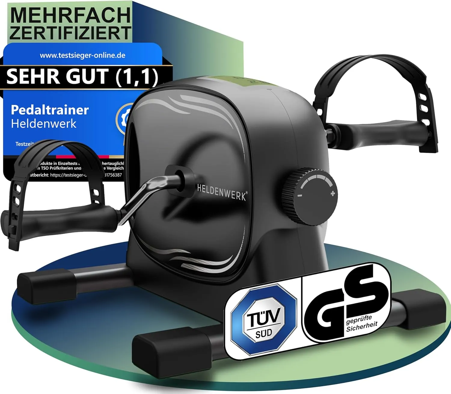 Pedaltrainer Set - TÜV/GS geprüft NEU 2025 inkl. Befestigungsgurt & Anti-Rutschmatte - Arm- und Beintrainer für Zuhause - Senioren Pedal-Trainer, Heimtrainer