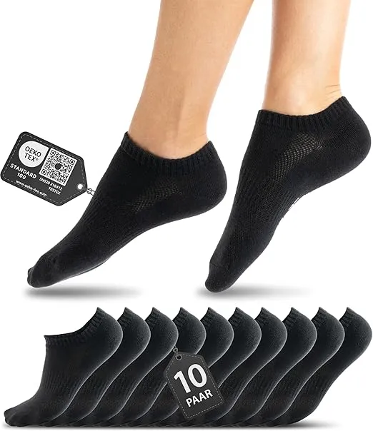 10 Paar Premium Sneaker Socken Herren & Damen aus gekämmter Baumwolle mit Komfortbund ohne drückende Naht, Kurzsocken Set Unisex Sportsocken