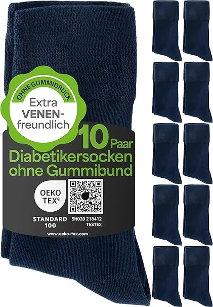 Komfortsocken für Herren & Damen 10 Paar | Comfort Socken ohne Gummibund & Naht aus 97% Baumwolle | Extra bequeme Gesundheitssocken mit Komfortbund