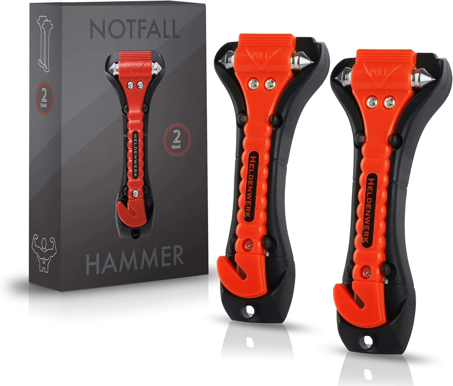 Notfallhammer fürs Auto [2er Set] - Nothammer mit Gurtschneider & gehärteten Spitzen - Notfall Hammer, Sicherheitshammer mit Gurtmesser