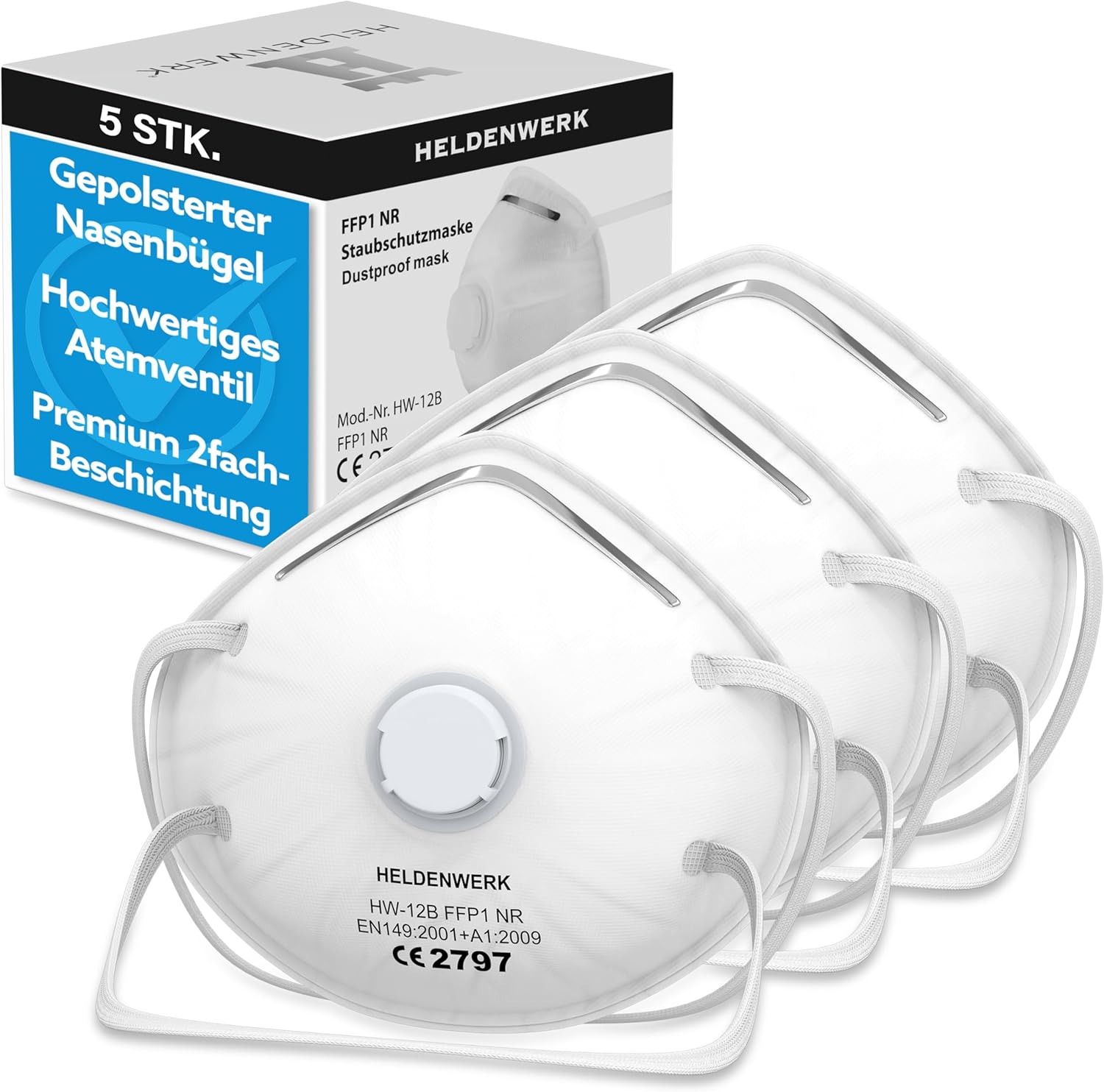 Atemschutzmaske im 5er, 10er oder 20er Set - Atemmaske - Perfekt anpassbare FFP1 Mundschutz Maske - Feinstaubmaske, Staubschutzmaske für Schleifen etc