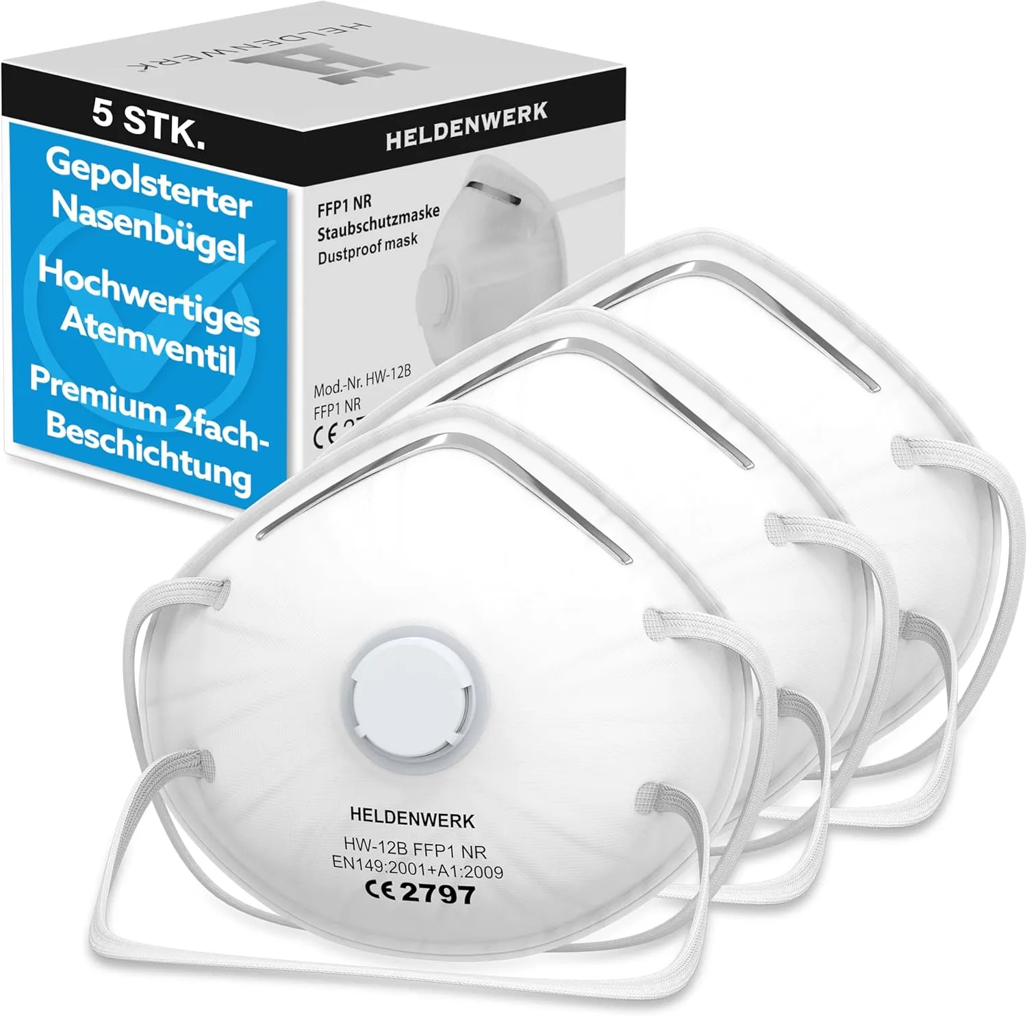 Atemschutzmaske im 5er, 10er oder 20er Set - Atemmaske - Perfekt anpassbare FFP1 Mundschutz Maske - Feinstaubmaske, Staubschutzmaske für Schleifen etc