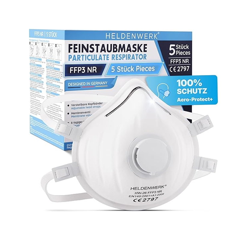 FFP3 Maske mit Ventil – 5er, 10er oder 20er Set – Atemschutzmaske/Staubschutzmaske zertifiziert Ausatemventil – Staubschutzmasken mit verstellbaren Hinterkopfband