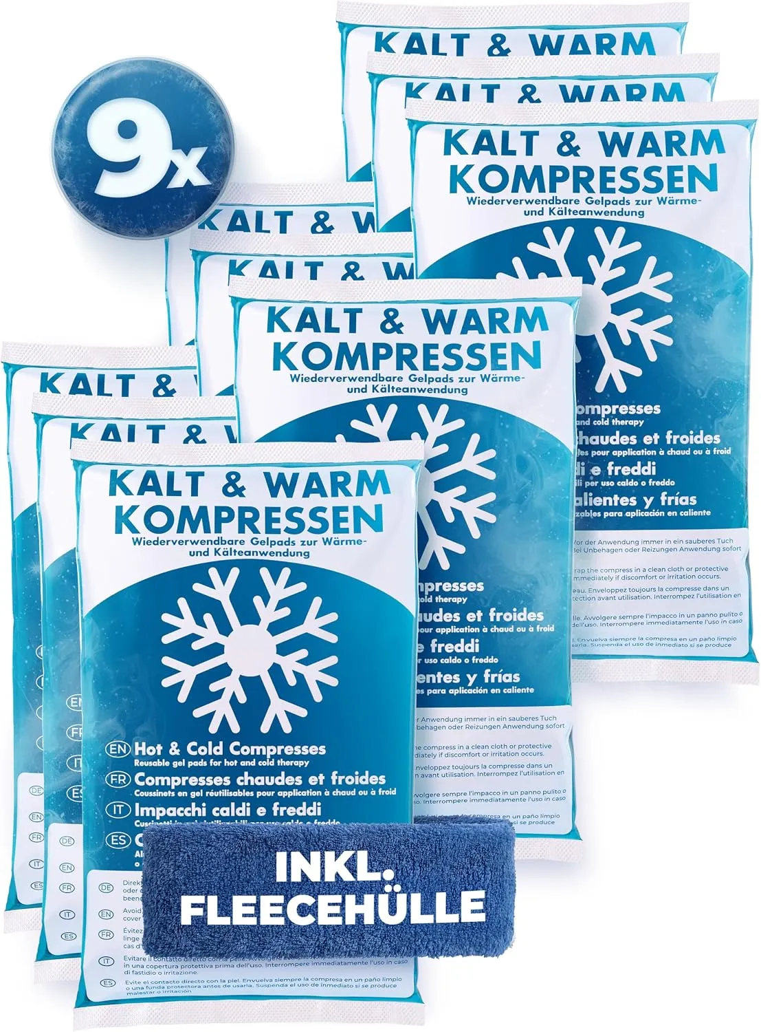 Kühlpads 9x16cm | 9er Pack Kalt Warm Kompresse zertifiziert