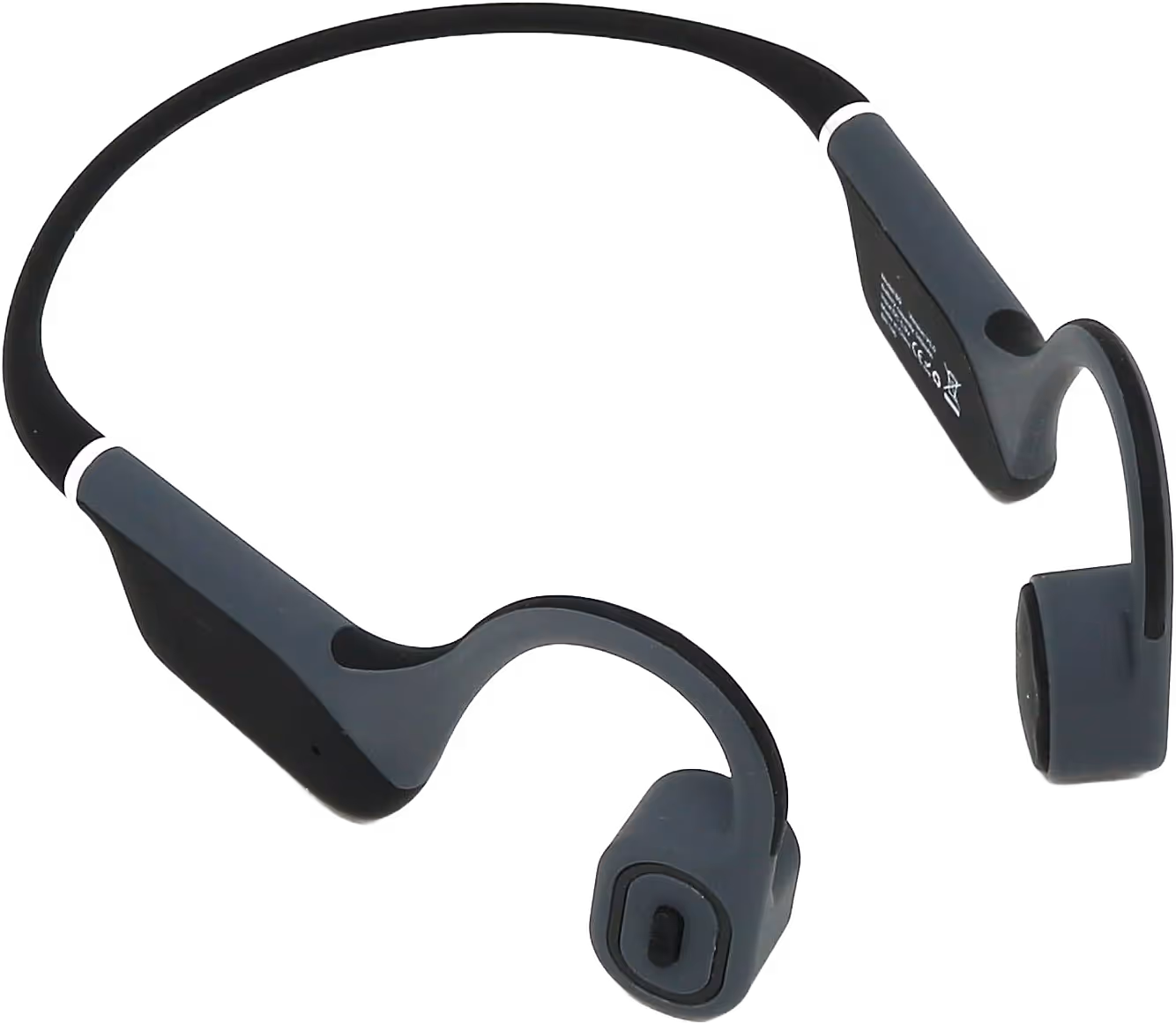 Black bone conduction headphones with an open-ear design shown on a plain white background.