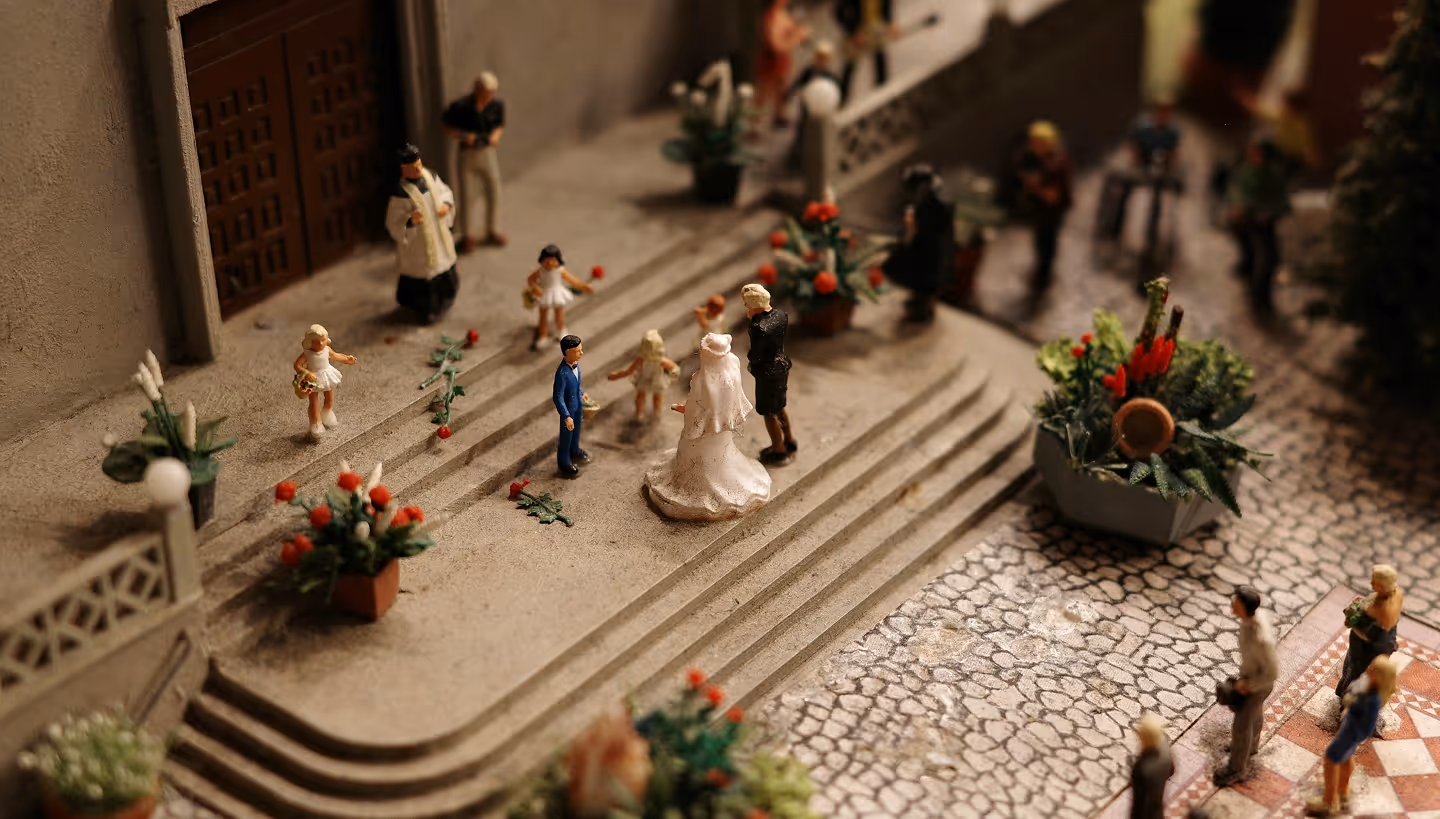 An image of weddings made out of miniature toys