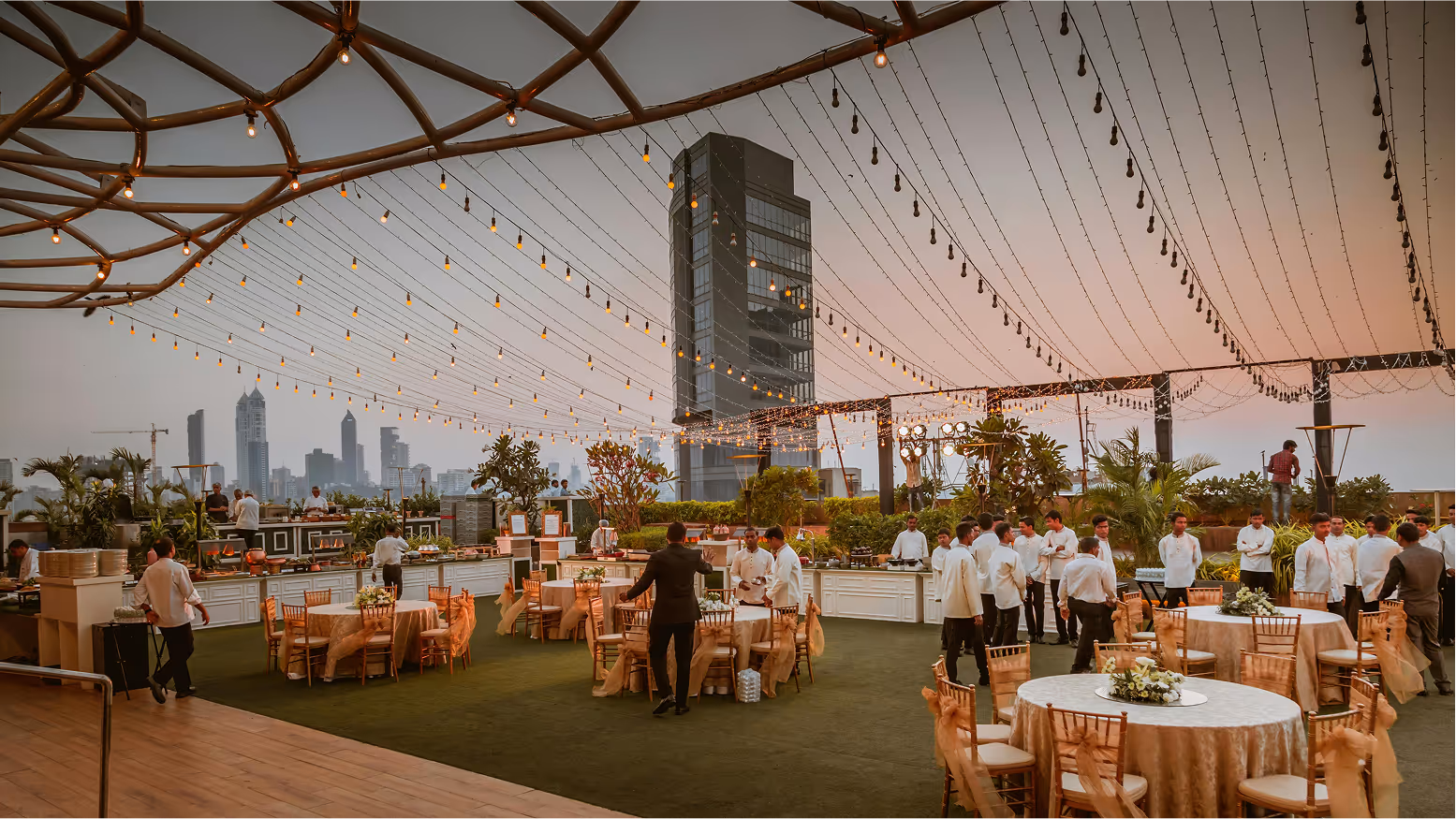Beautiful rooftop event with beautiful decorations