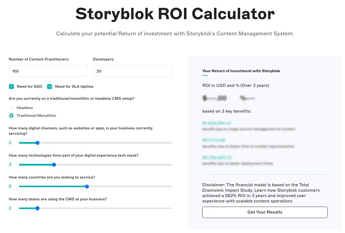 ROI Calculator von Storyblok