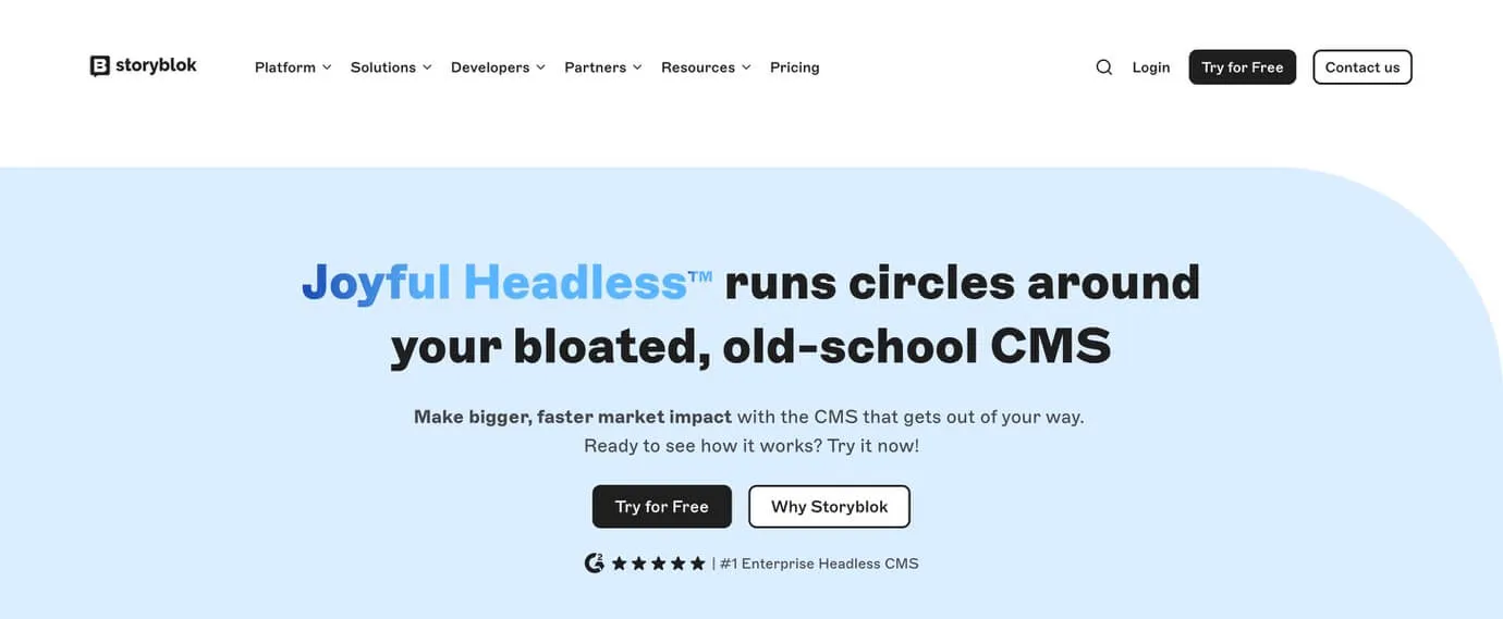 Website des Enterprise CMS Storyblok