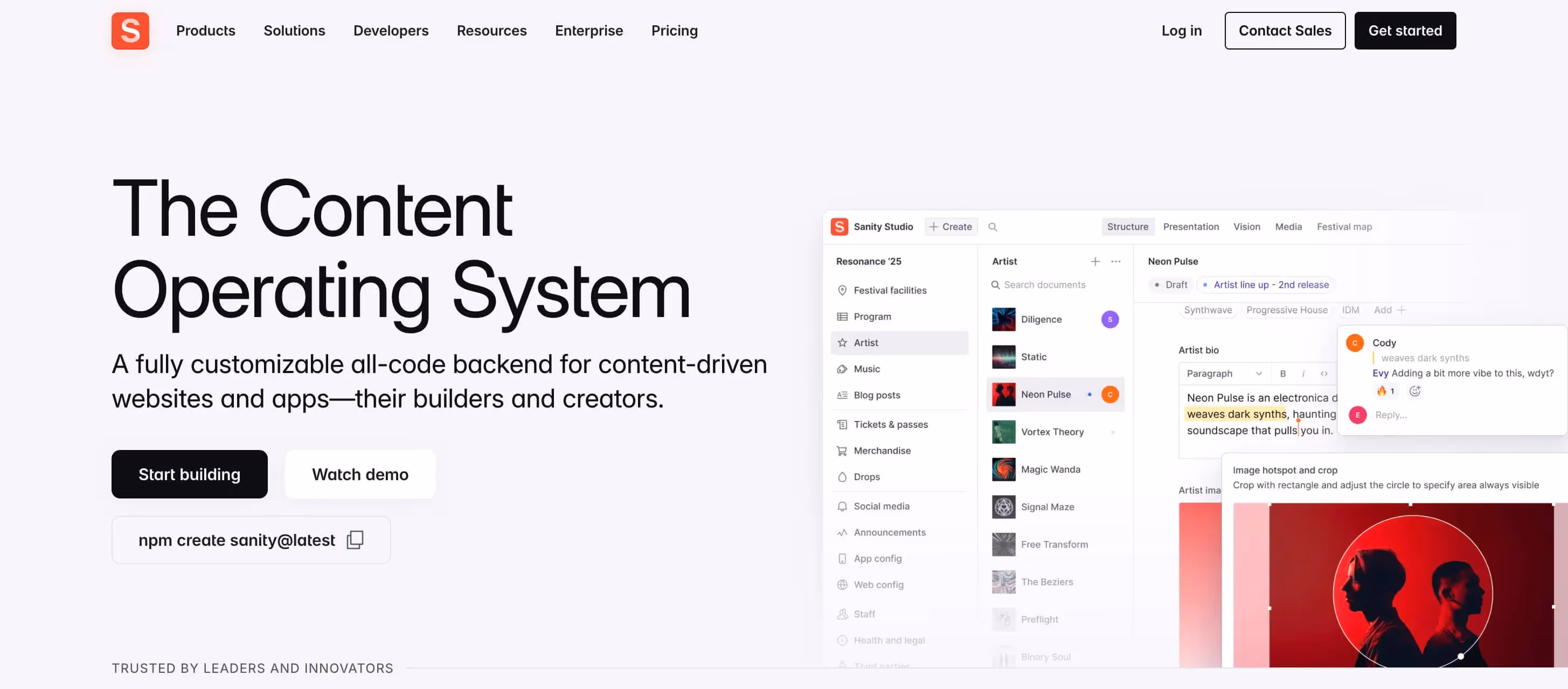Website des Enterprise CMS Sanity