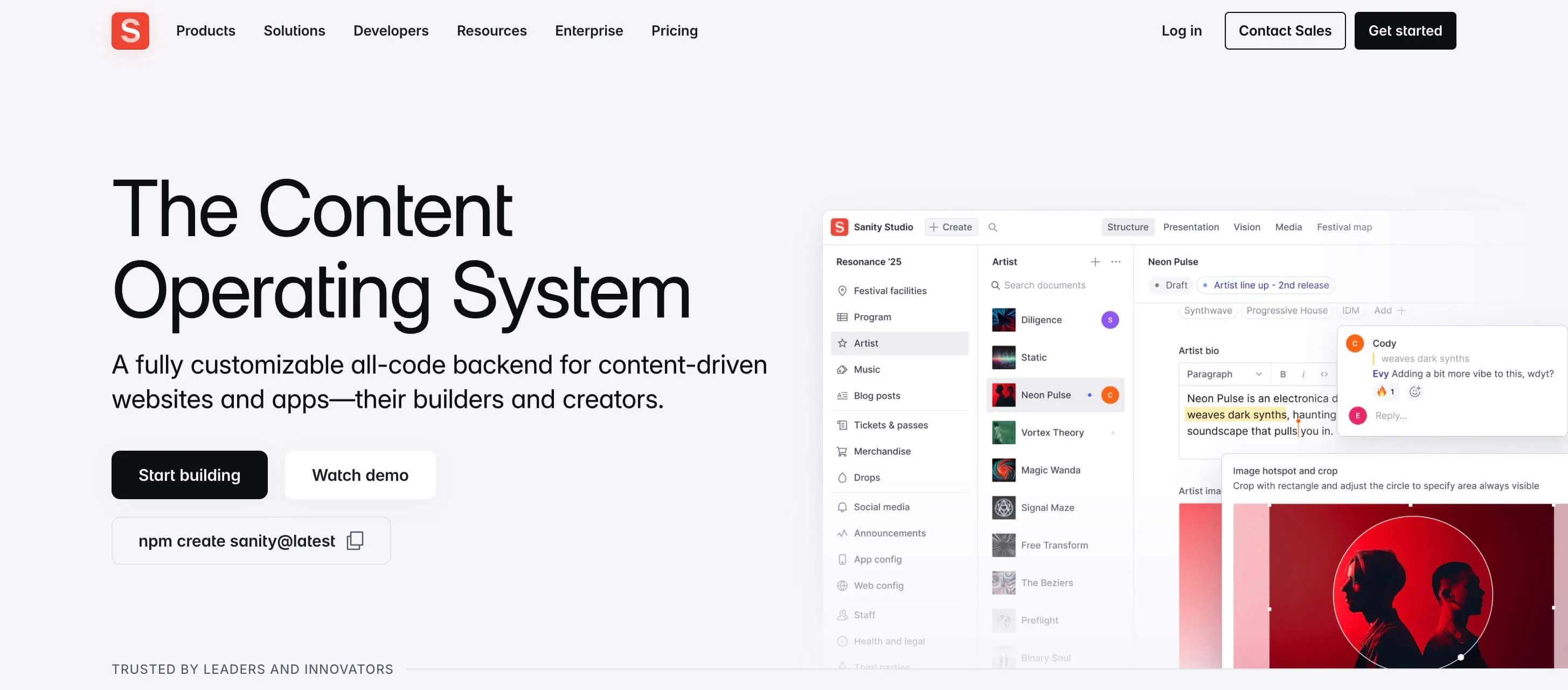 Website des Enterprise CMS Sanity