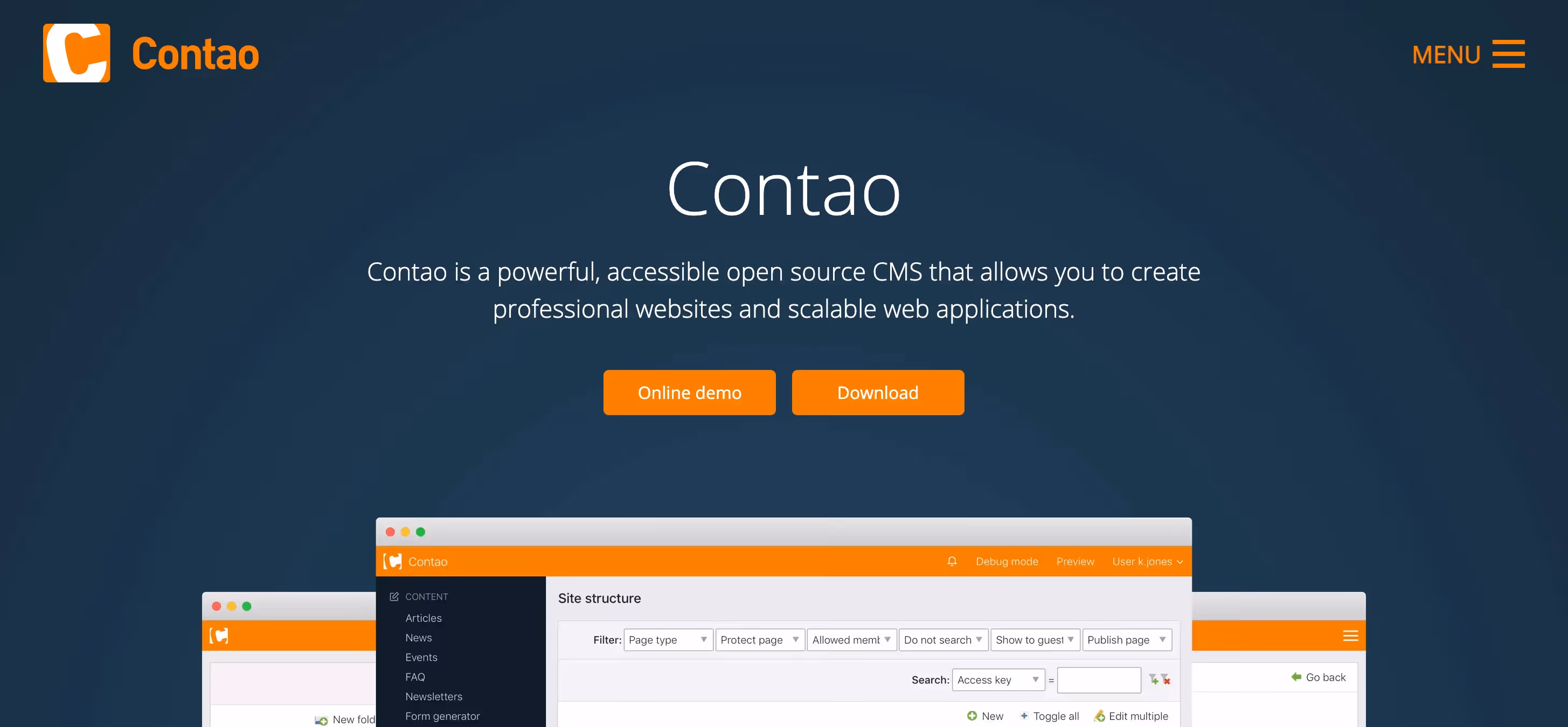 Startseite der Contao Website