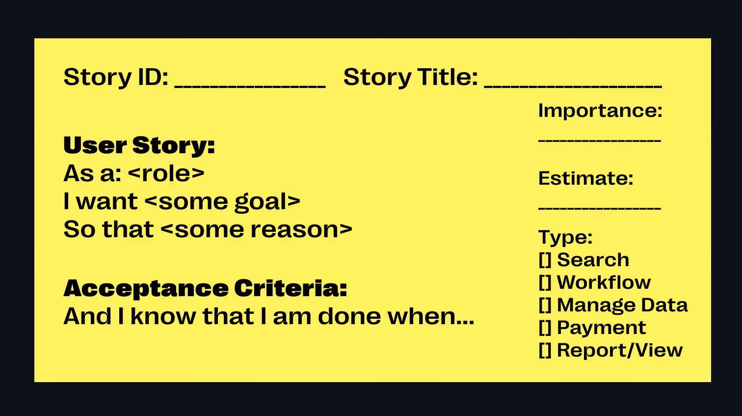 Vorlage für den Aufbau einer Story Card