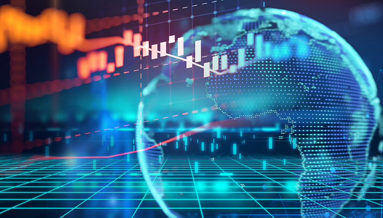 Abstract mage of tech and world map