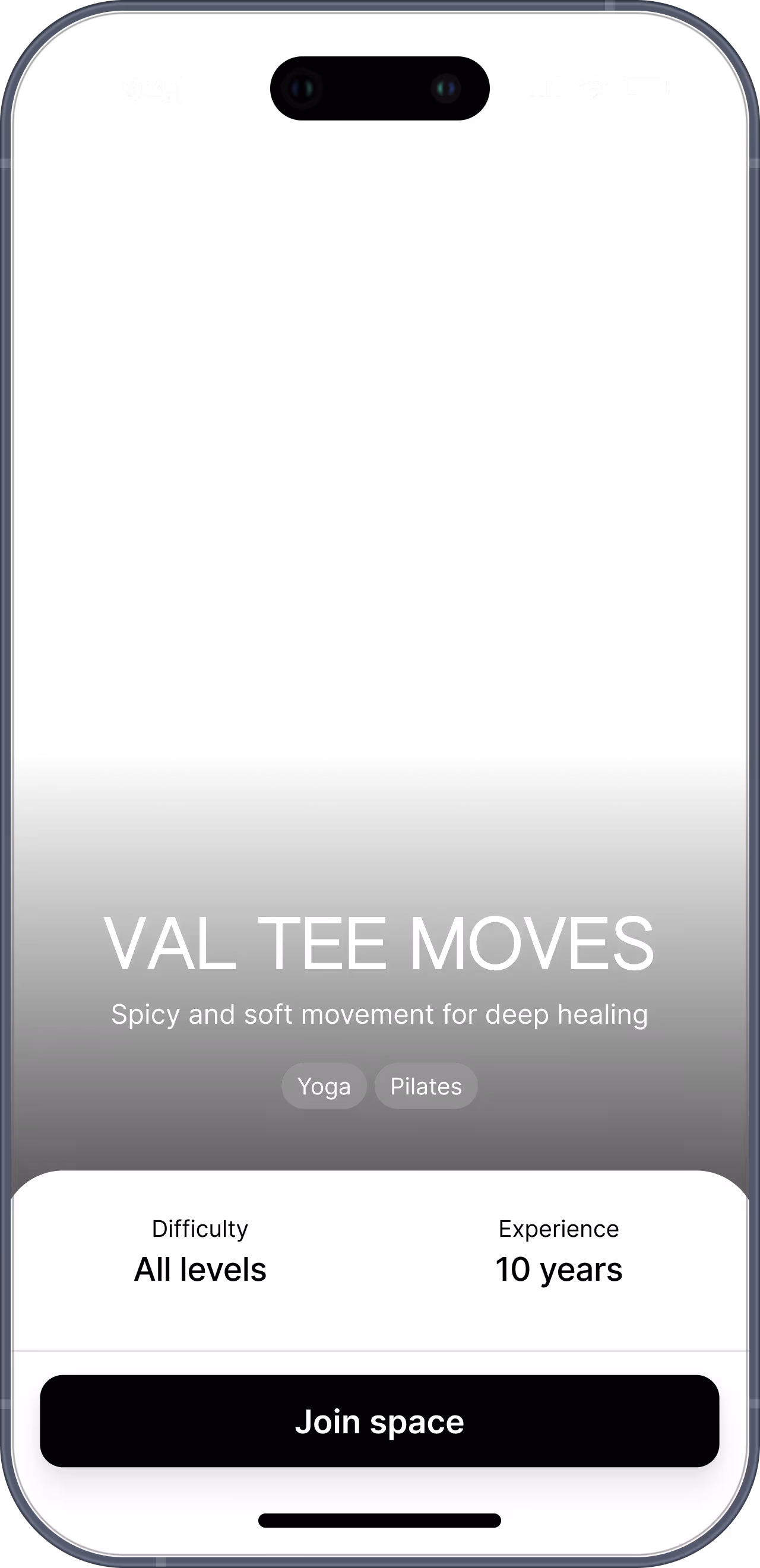 Screen that shows what a Space looks like in the app