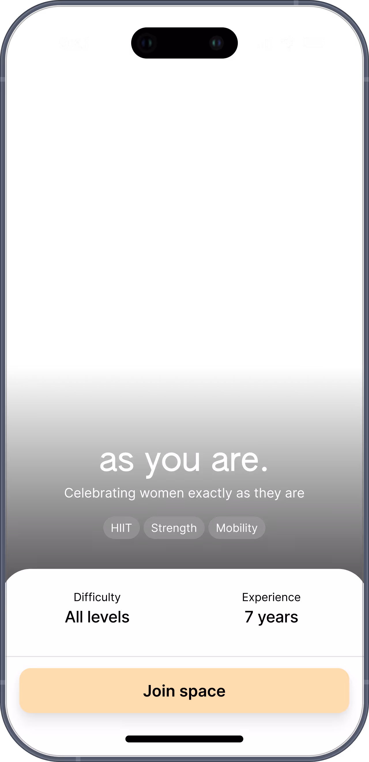 Screen that shows what a Space looks like in the app