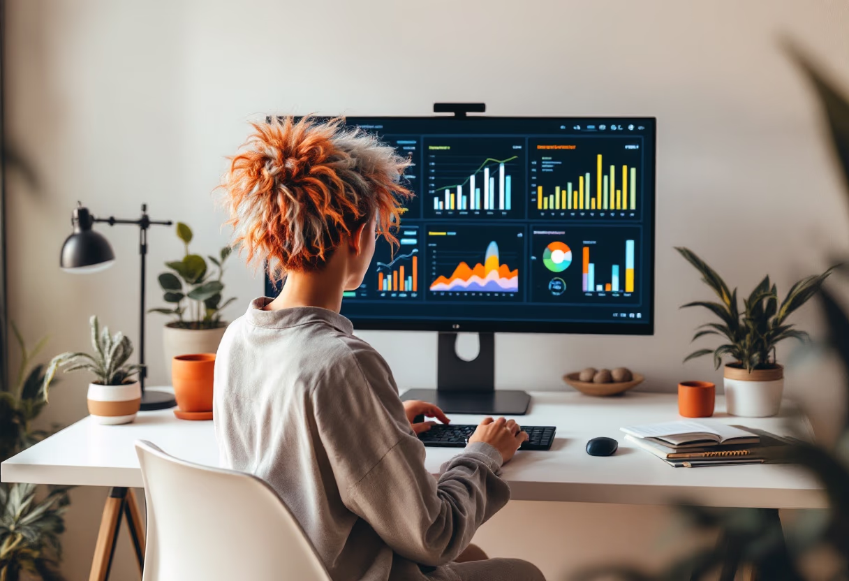 image of a person analyzing data charts (for a social media and communication)