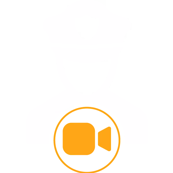 White police officer icon with an orange video camera symbol on the chest.