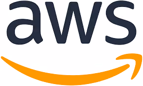 Amazon Web Services (AWS) logo with stylized 'aws' and a curved arrow underneath.