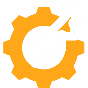 Orange gear with a white upward arrow and a stepped line indicating improved efficiency.