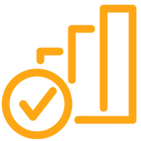 Yellow-orange bar chart with a check mark in a circle on the lower left side.