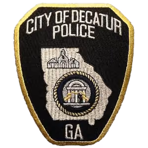 City of Decatur Police badge patch with Georgia state outline and emblem in black and gold.