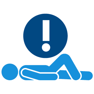 Blue icon of a person lying down with an exclamation mark above, indicating officer down or emergency.