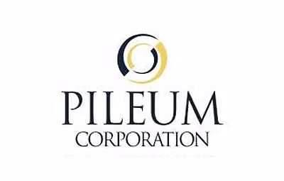 Pileum Corporation logo with stylized overlapping black and gold circular shapes above text.