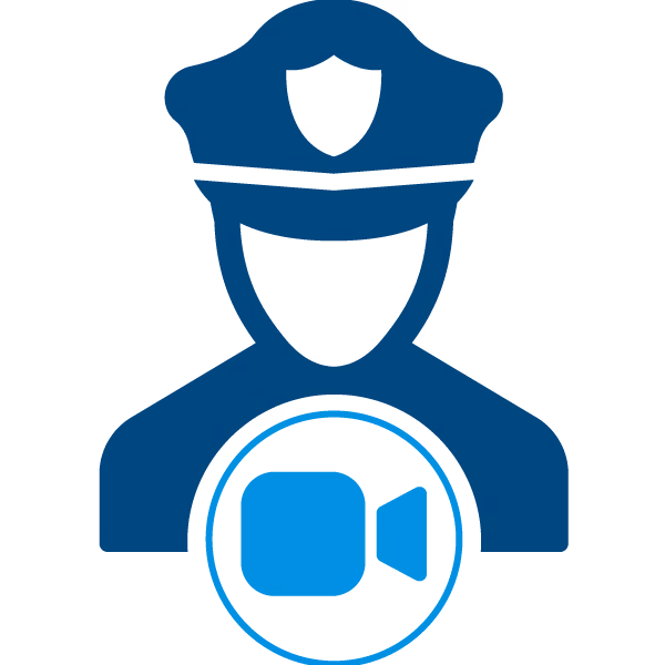 Icon of a police officer with a body camera symbol on the chest.