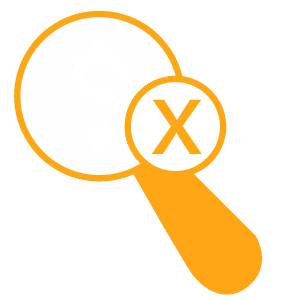 Magnifying glass with an X over a dollar symbol coin representing no hidden fees.