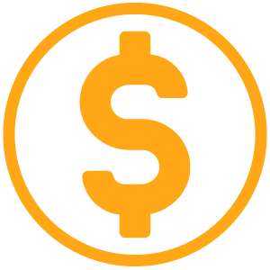 Orange dollar sign symbol inside a circular border on a white background.
