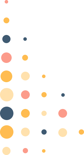 Colored circles in vertical and diagonal lines forming a pattern with reds, oranges, blues, and yellows.