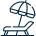 Icon of a lounge chair under a beach umbrella.